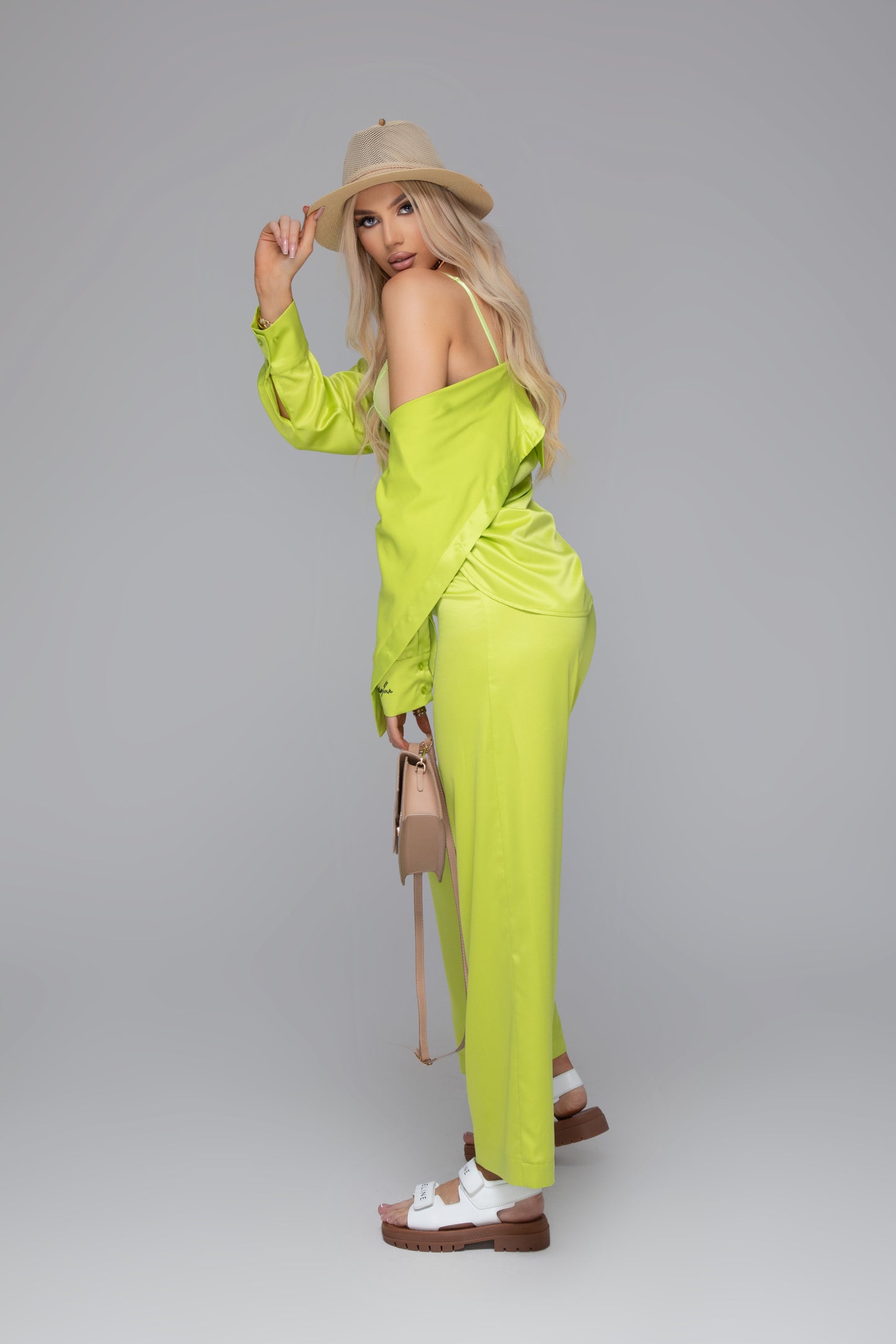 Satin Set Shirt and Trousers “Lime”