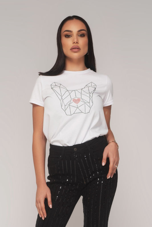 T-shirt "Frenchie" Crystals Red