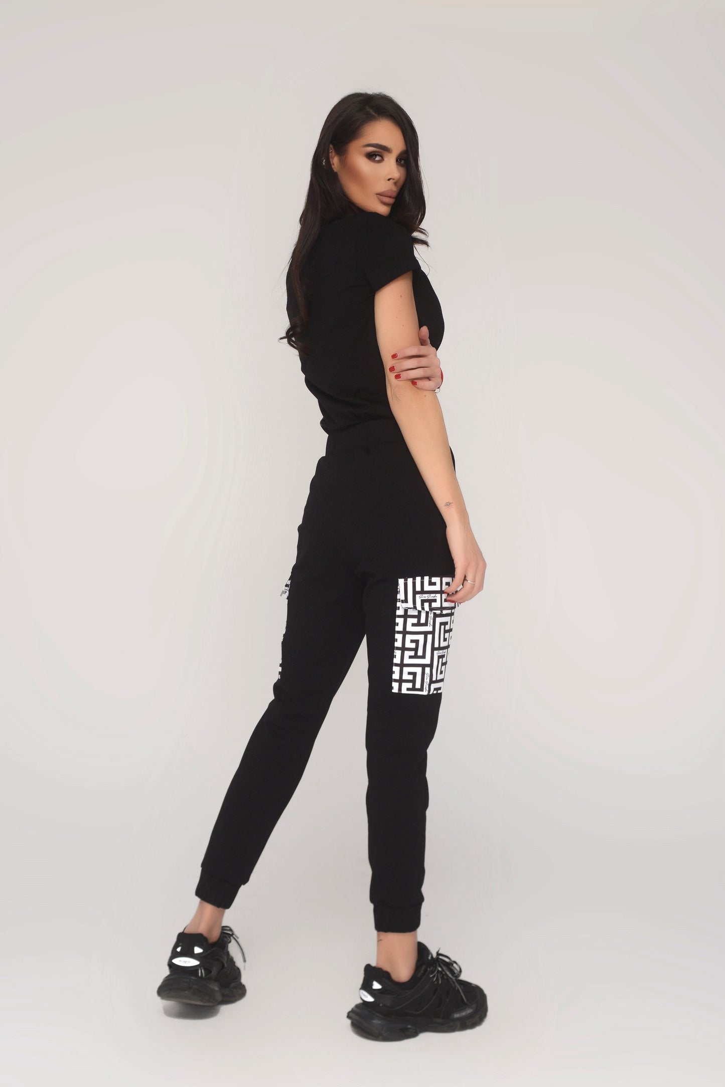 Cargo Trousers with Monogram Pockets Black/White